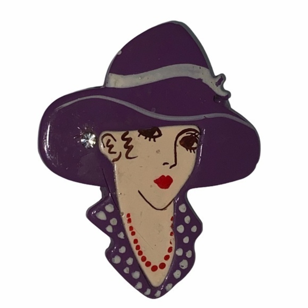 Vintage Art Deco Lady W Purple Hat Pin